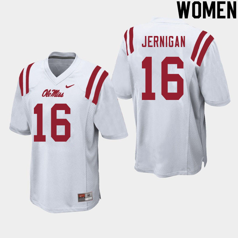 Women #16 Jordan Jernigan Ole Miss Rebels College Football Jerseys Sale-White